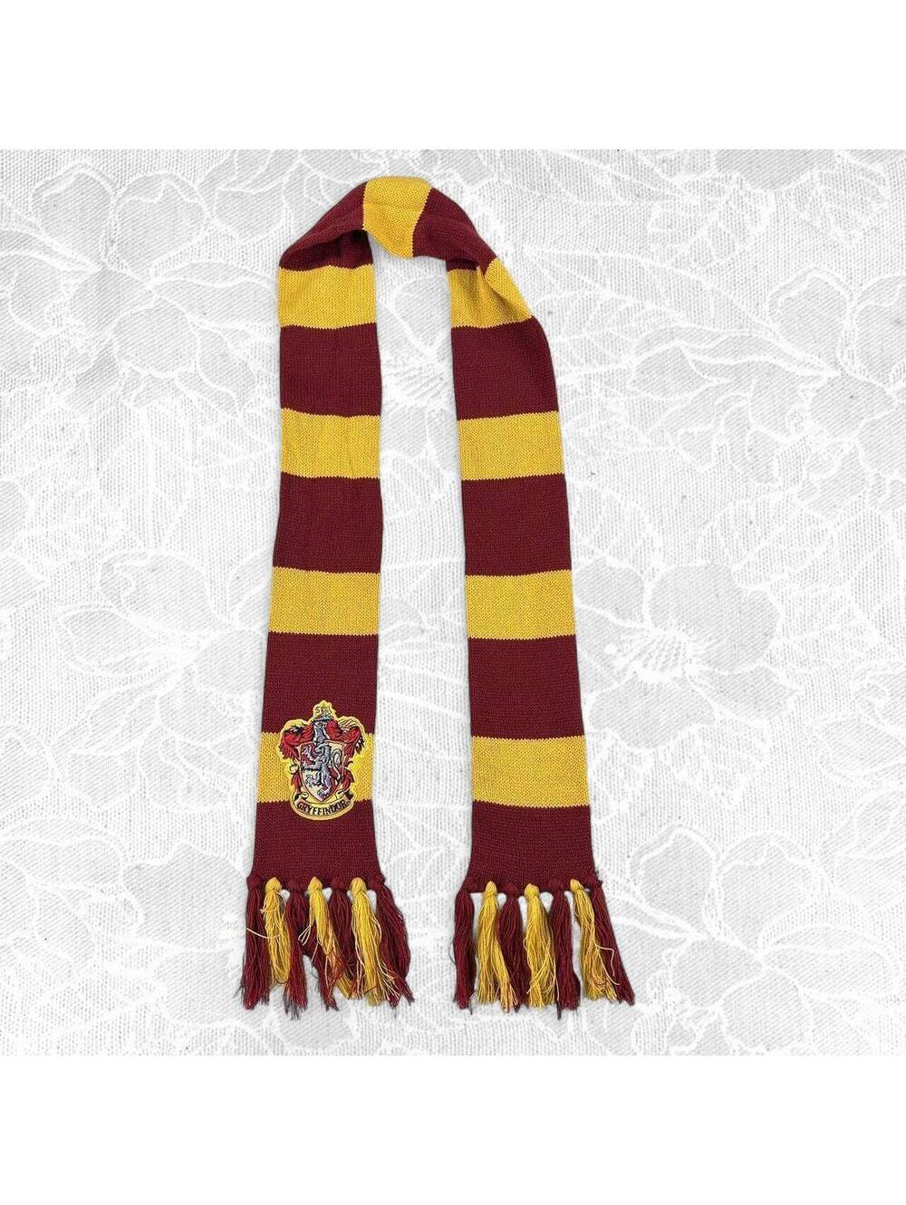 Harry Potter Gryffindor Maroon & Gold Stripe Scarf with House Crest & Tassels